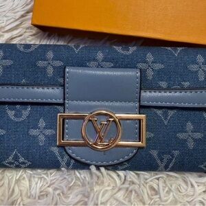 💙🩵L Luxury Inspired Monogram Blue leather Denim Continental Wallet‼️💙